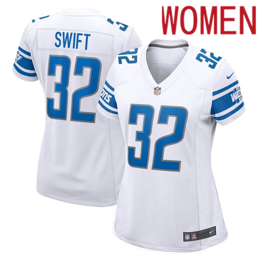 Women Detroit Lions #32 DAndre Swift Nike White Game NFL Jersey->women nfl jersey->Women Jersey